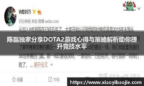 陈磊独家分享DOTA2游戏心得与策略解析助你提升竞技水平